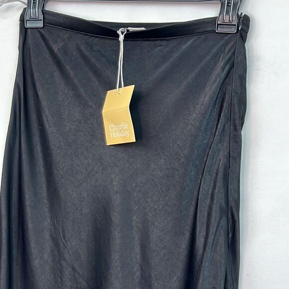 Charlie Holiday Black Satin Chelsea Skirt NWT - Picture 2 of 15